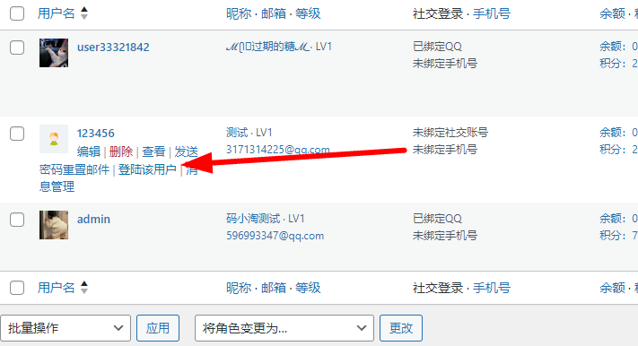 子比主题 - 后台以该用户登陆-码小淘博客